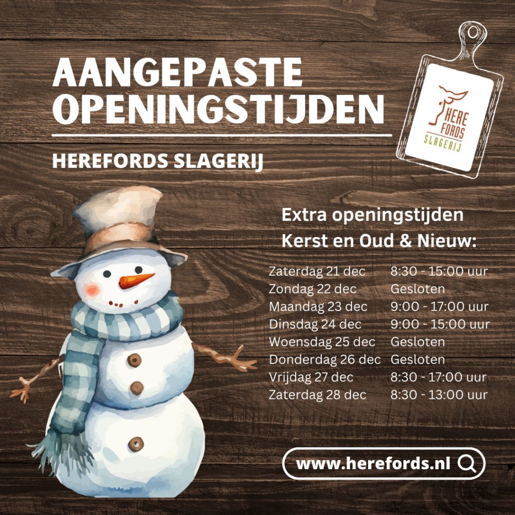 Aangepaste openingstijden Herefords met Kerstmis